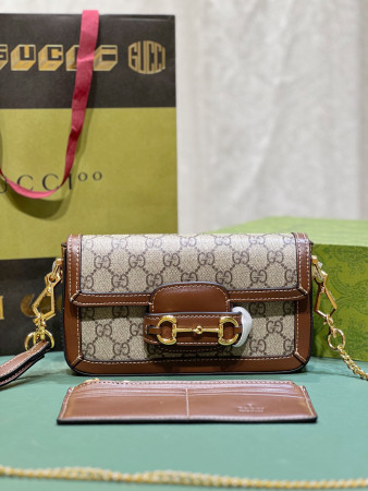 G*u*i HORSEBIT 1955 MINI BAG BROWN 8.5"W x 4.9"H x 1.2"D