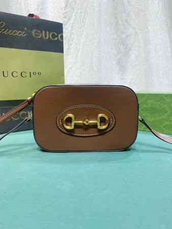 G*u*i HORSEBIT 1955 SMALL SHOULDER BAG BROWN 7.9"W x 5.1"H x 2.4"D