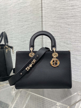 Medium Lady D-Sire My ABCD*0r Bag  Black Bull Leather 12 x 8 x 5 inches