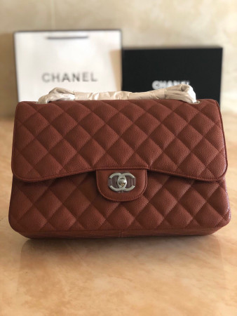 Ch*el Classic Flap Jumbo 30cm CF Silver Hardware 7.6 × 11.7 × 3.9 in
