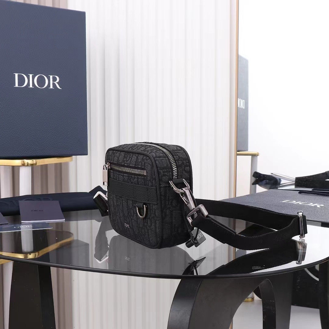 D*0r Mini Safari Bag with Strap Black D*0r Oblique Jacquard 6.5 x 5 x 1.5 inches