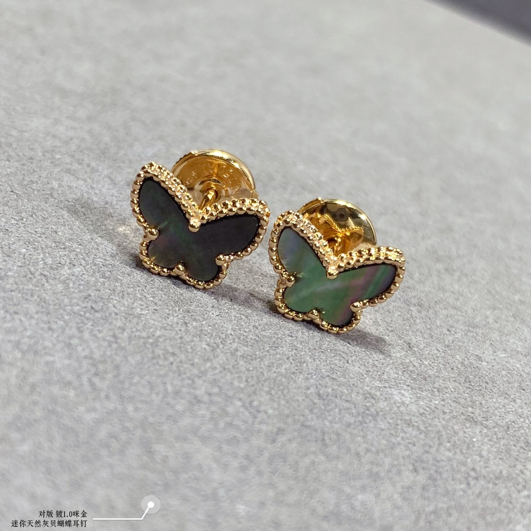 V*N CL*F & Arpels Natural Grey Mother-of-Pearl Mini Butterfly Earrings