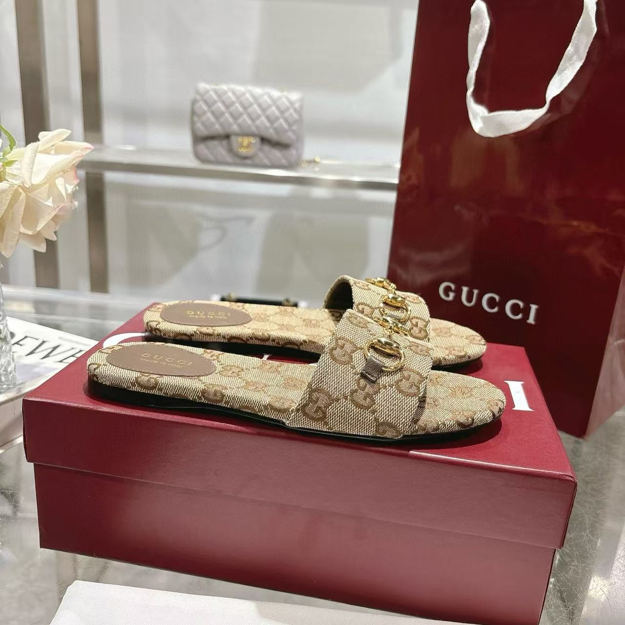 UA G*u*i GG Canvas Siaga Slide Sandals