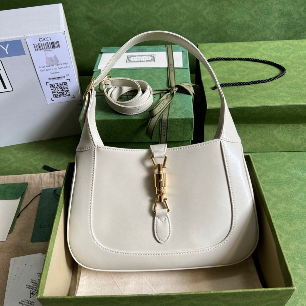 G*u*i JACKIE SMALL SHOULDER BAG Ivory 10.8"W x 7.5"H x 1.6"D