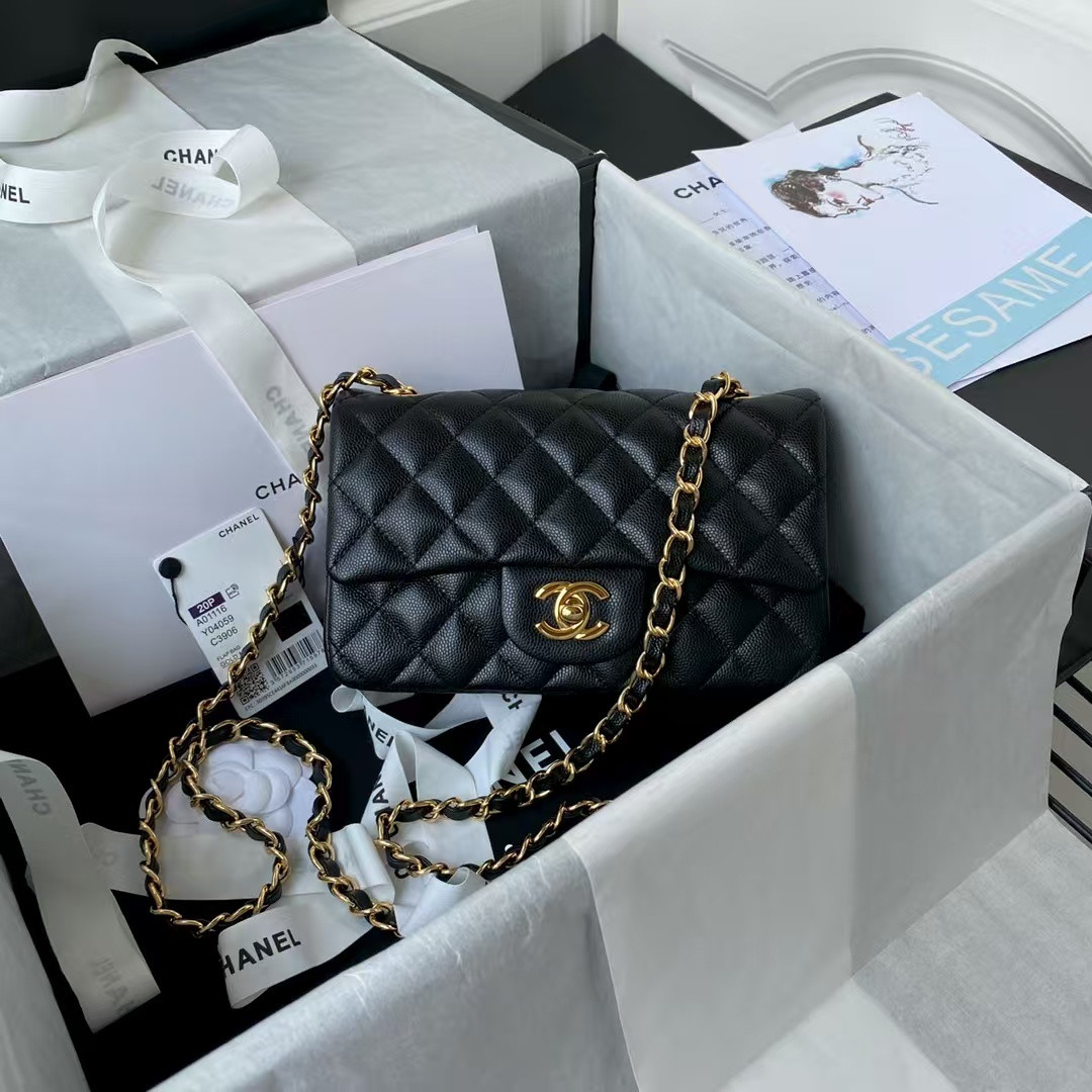 Ch*el MINI FLAP BAG BLACK 12x20x6cm