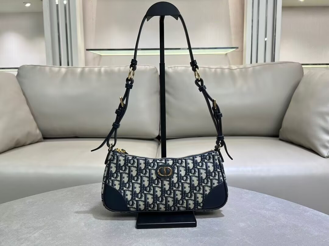 D*0r 30 Montaigne Wanderlust Mini Bag Blue D*0r Oblique Jacquard and Smooth Calfskin 26x12x7cm