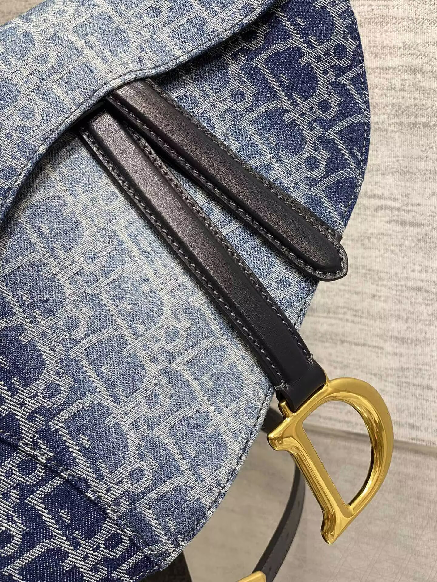 D*0r Saddle Bag with Strap  Blue Denim D*0r Oblique Jacquard 25.5 x 20 x 6.5 cm