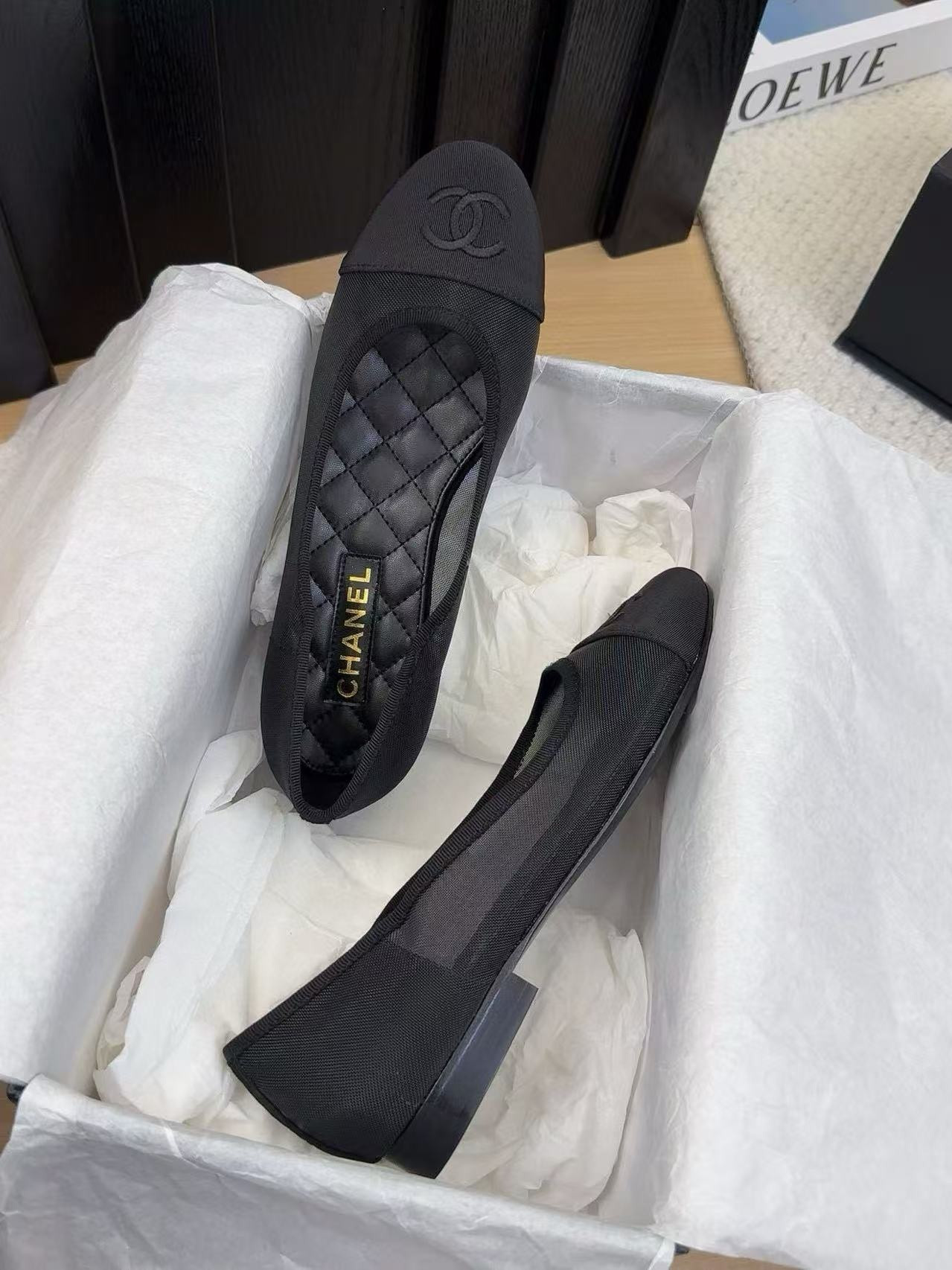UA Ch*el 25P Black Mesh Ballet Ballerina Flats