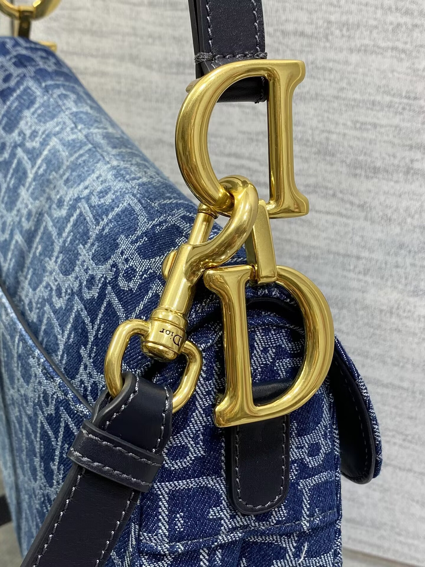 D*0r Saddle Bag with Strap  Blue Denim D*0r Oblique Jacquard 25.5 x 20 x 6.5 cm