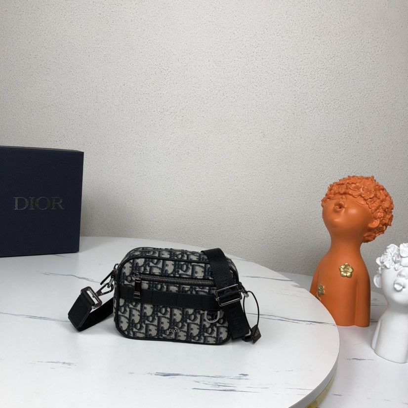 D*0r Mini Safari Bag with Strap Beige and Black D*0r Oblique Jacquard 6.5 x 5 x 1.5 inches