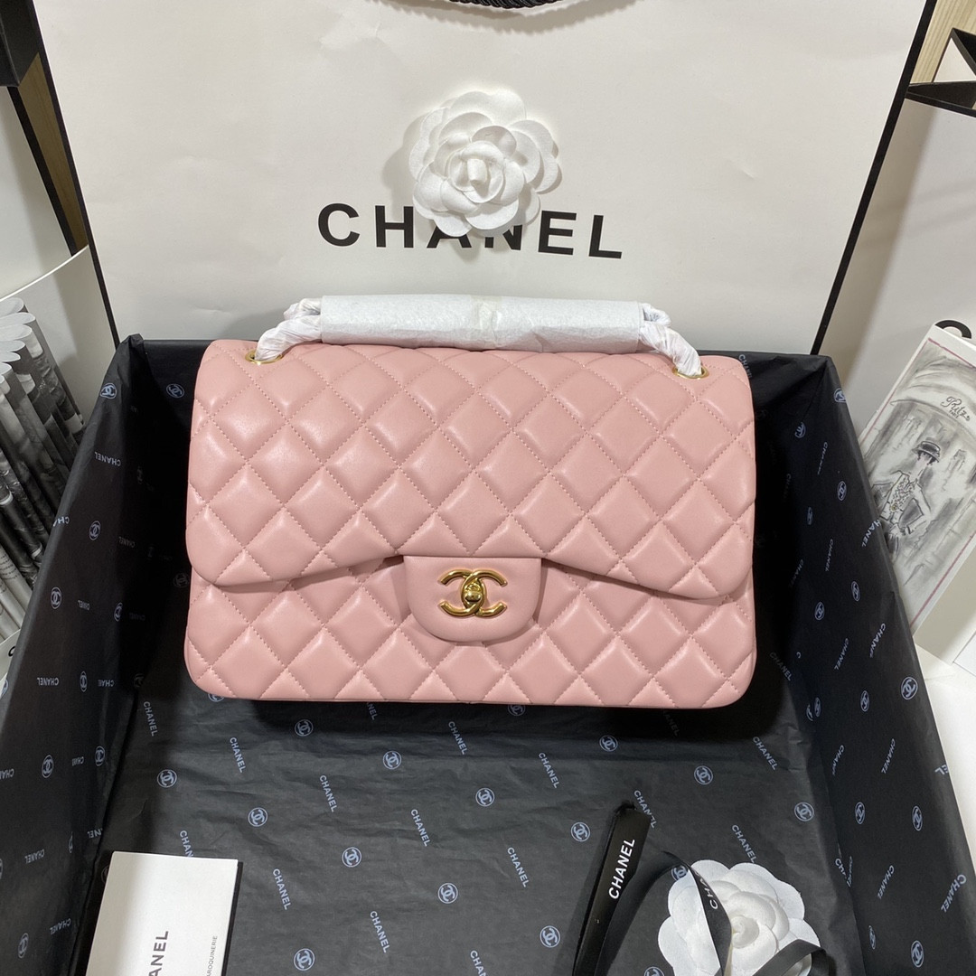 Ch*el CLASSIC FLAP JUMBO 30CM CF PINK GOLD 7.6 × 11.7 × 3.9 in