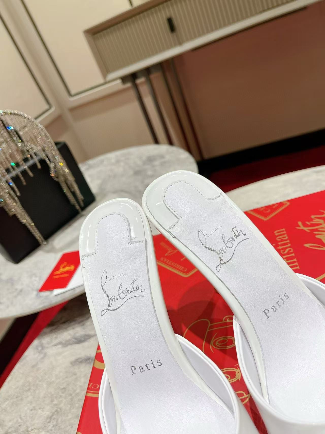 UA Ch**an Louboutin Bridal Me Dolly 100 Patent Leather Mules