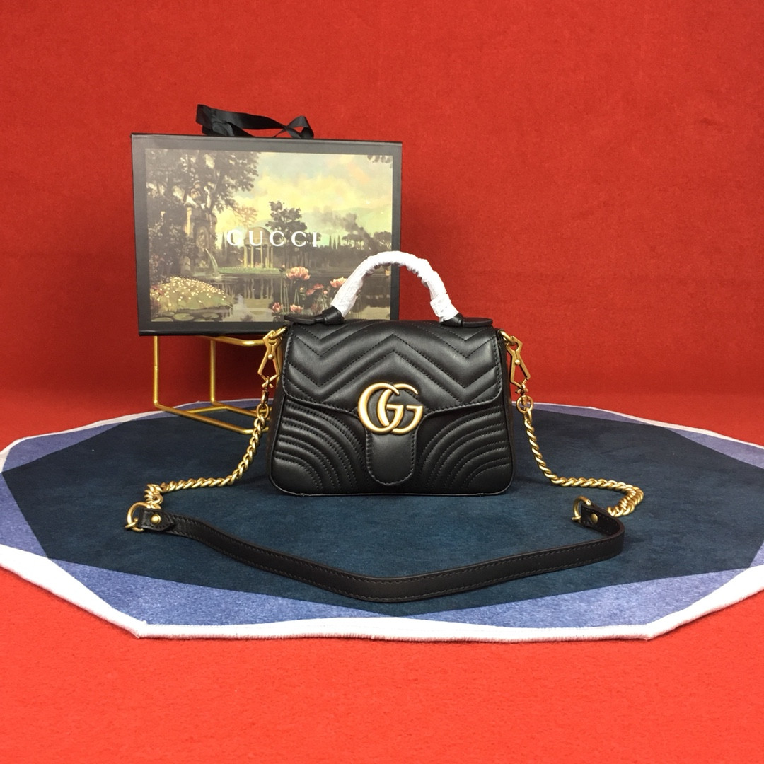 G*u*i GG MARMONT MATELASSÉ MINI BAG BLACK 21.6 x12.7 x 6.4cm