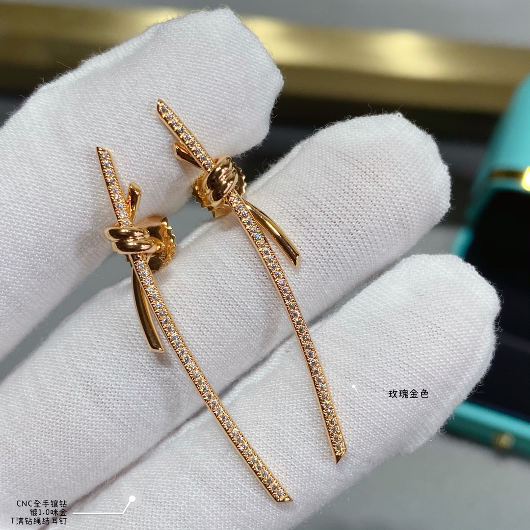 T*f*ny & Co. Full Diamond Knot Stud Earrings