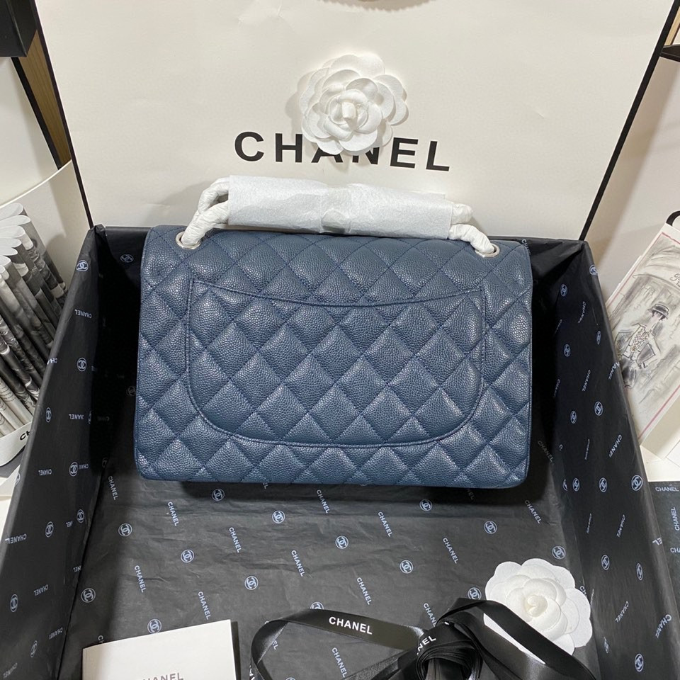 Ch*el Classic Flap Jumbo 30cm CF Blue Silver  7.6 × 11.7 × 3.9 in