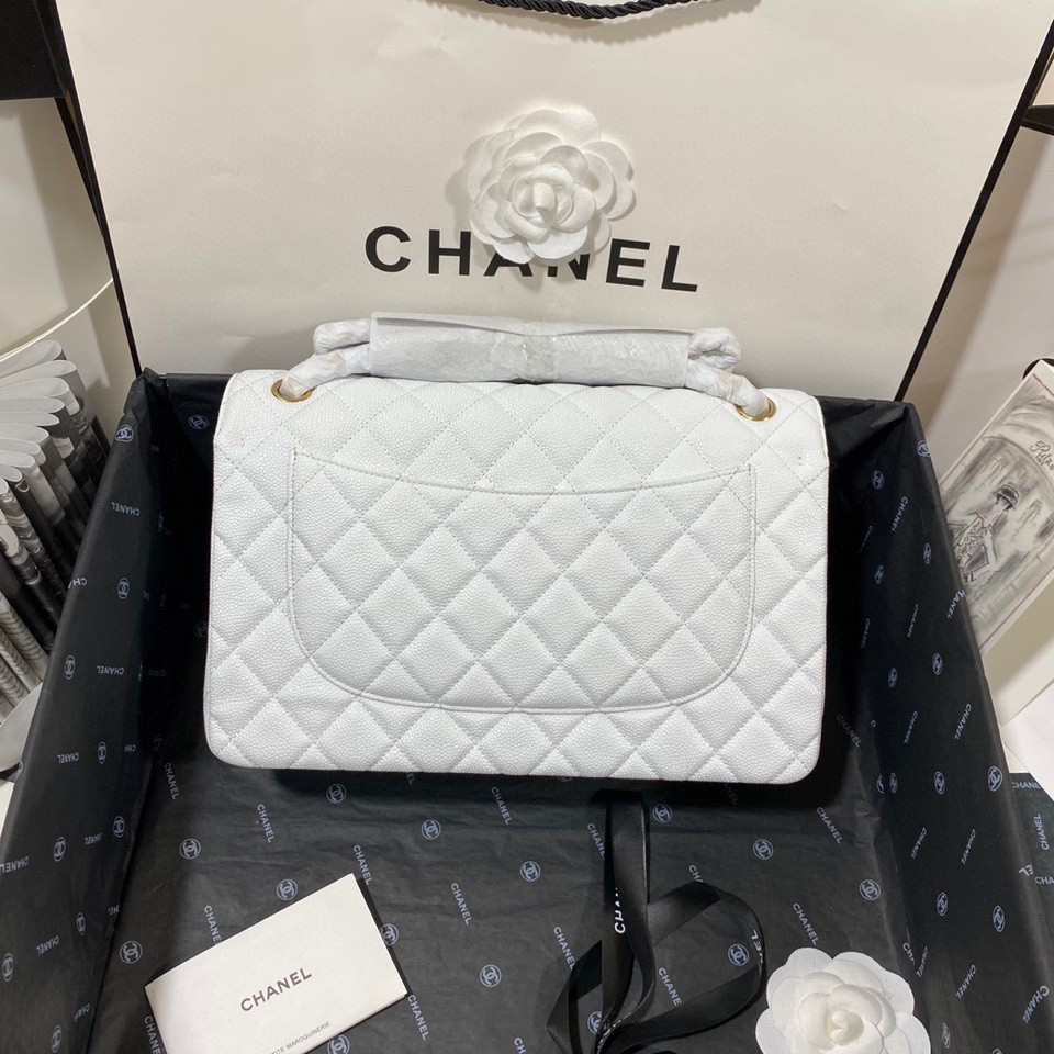 Ch*el Classic Flap Jumbo 30cm CF White Gold  7.6 × 11.7 × 3.9 in