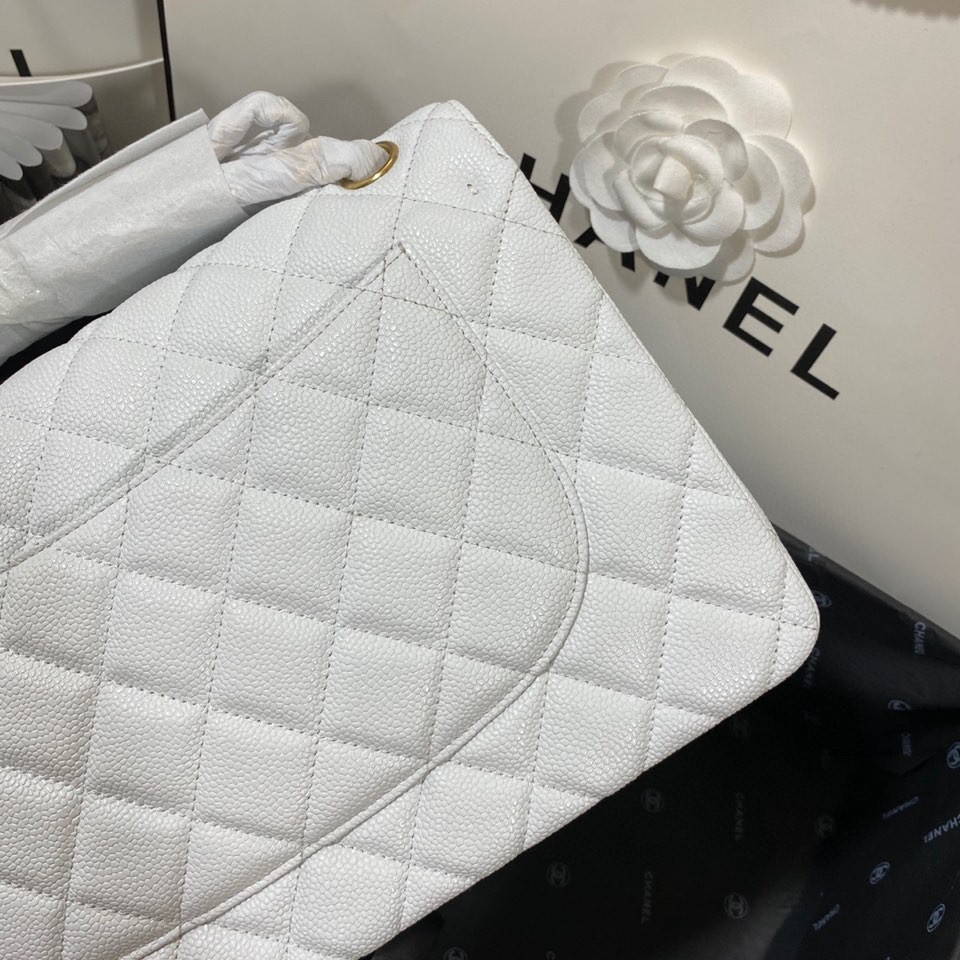 Ch*el Classic Flap Jumbo 30cm CF White Gold  7.6 × 11.7 × 3.9 in