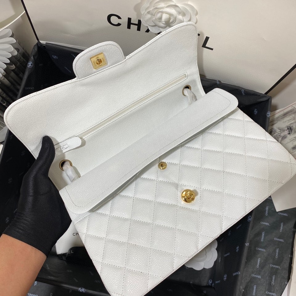 Ch*el Classic Flap Jumbo 30cm CF White Gold  7.6 × 11.7 × 3.9 in