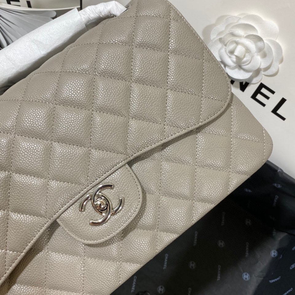 Ch*el Classic Flap Jumbo 30cm CF Grey Silver  7.6 × 11.7 × 3.9 in