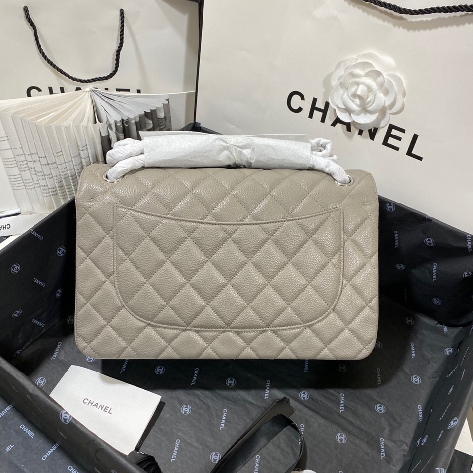 Ch*el Classic Flap Jumbo 30cm CF Grey Silver  7.6 × 11.7 × 3.9 in