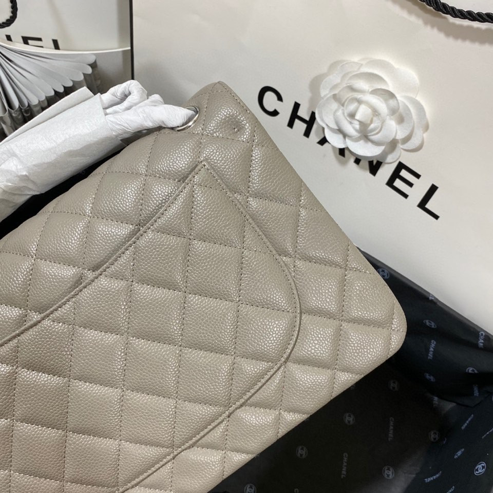Ch*el Classic Flap Jumbo 30cm CF Grey Silver  7.6 × 11.7 × 3.9 in