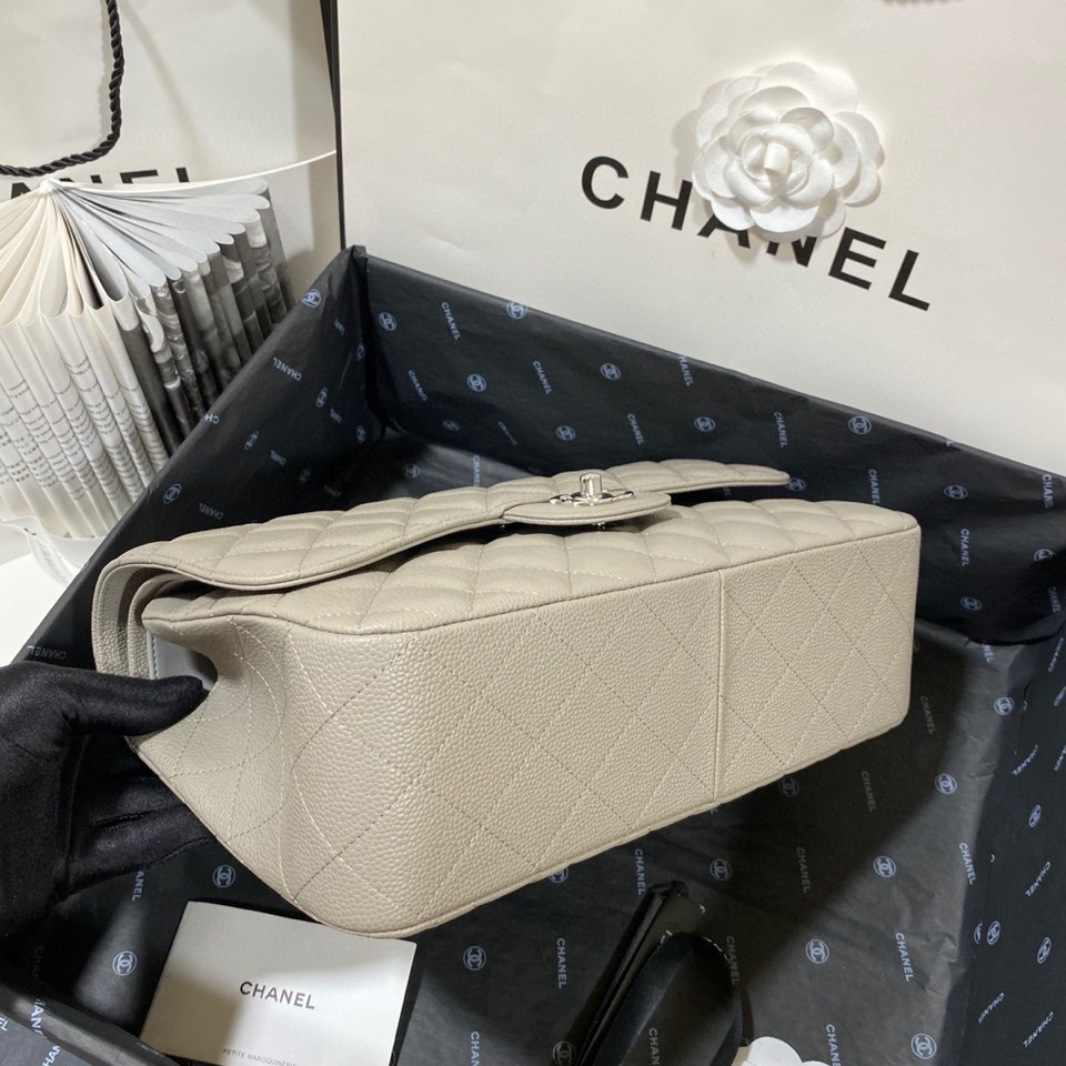 Ch*el Classic Flap Jumbo 30cm CF Grey Silver  7.6 × 11.7 × 3.9 in