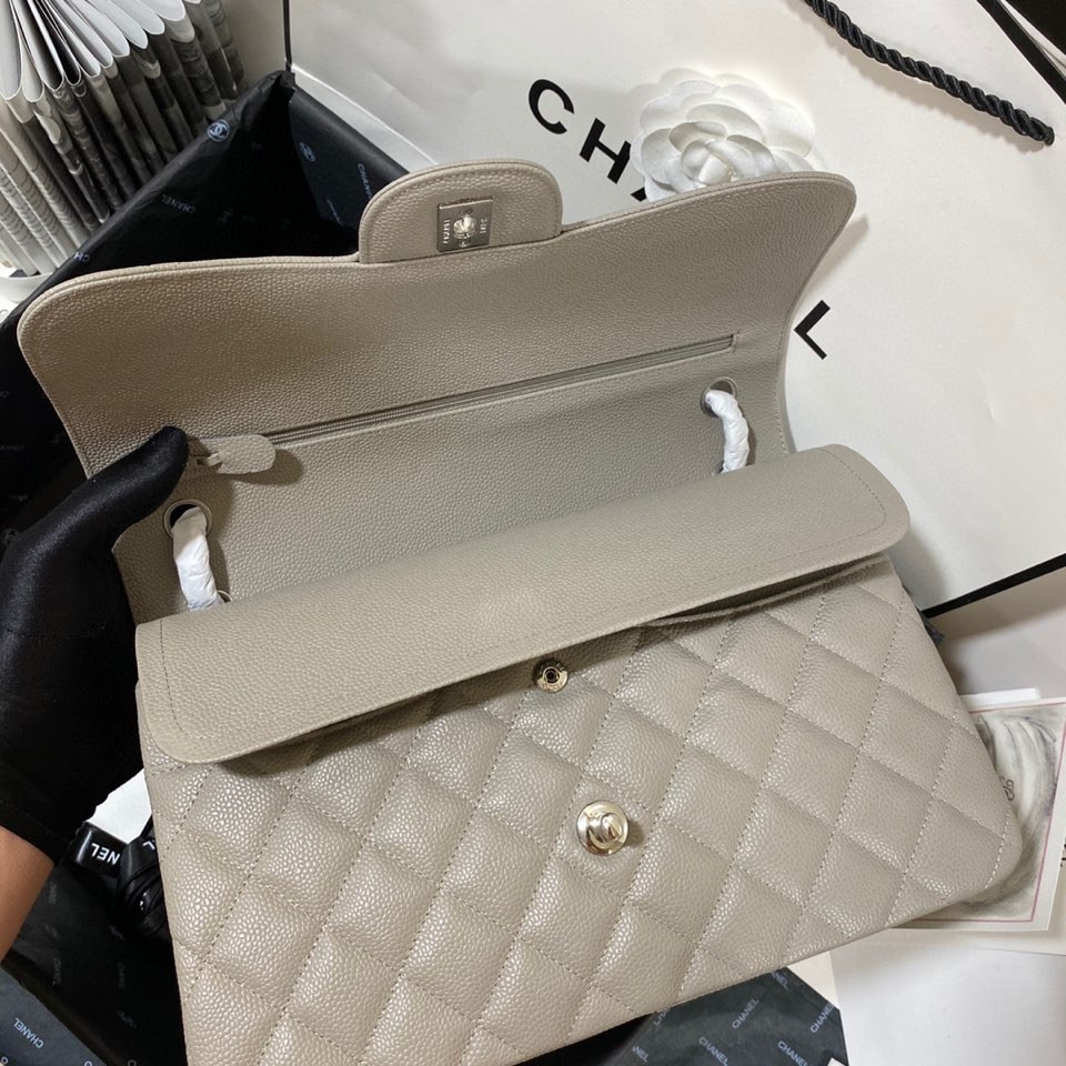 Ch*el Classic Flap Jumbo 30cm CF Grey Silver  7.6 × 11.7 × 3.9 in