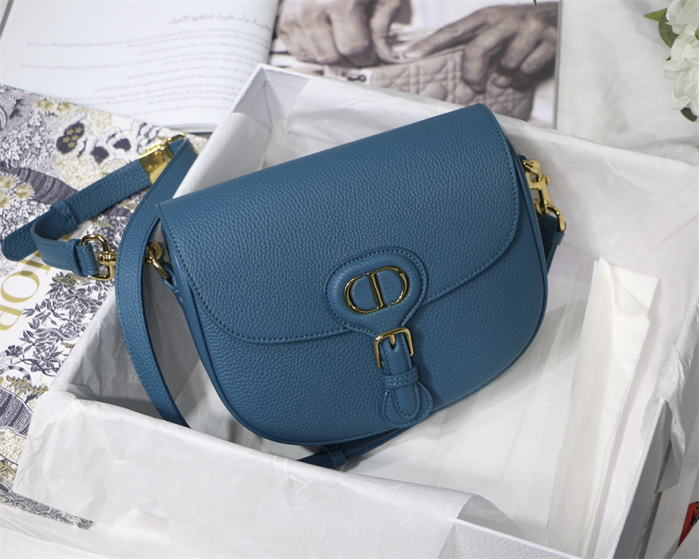 MEDIUM D*0r BOBBY BAG Blue Grained Calfskin