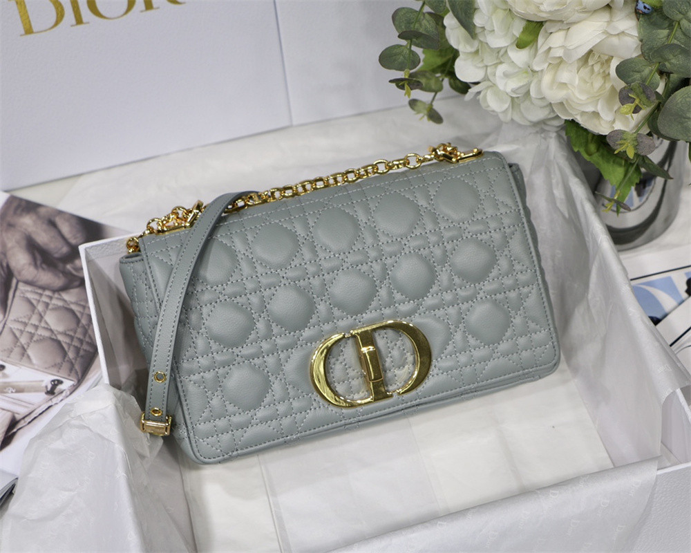 MEDIUM D*0r CARO BAG Ethereal Gray S*pple Cannage Calfskin 25.5 x 15.5 x 8 cm