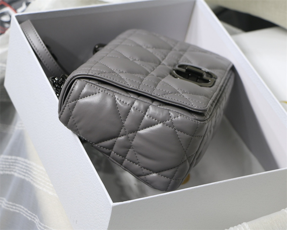 MEDIUM D*0r CARO BAG Grey S*pple Cannage Calfskin With Black Hardware 25.5 x 15.5 x 8 cm