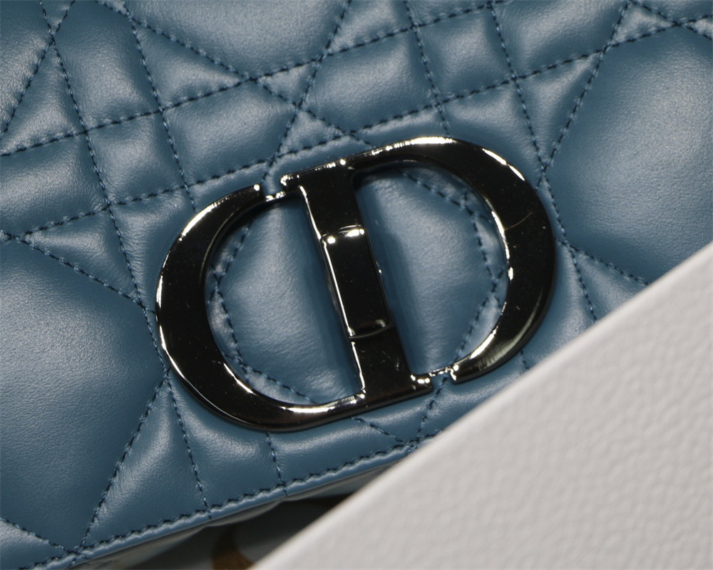 SMALL D*0r CARO BAG Navy S*pple Cannage Calfskin With Silver Hardware 20 x 12 x 7 cm