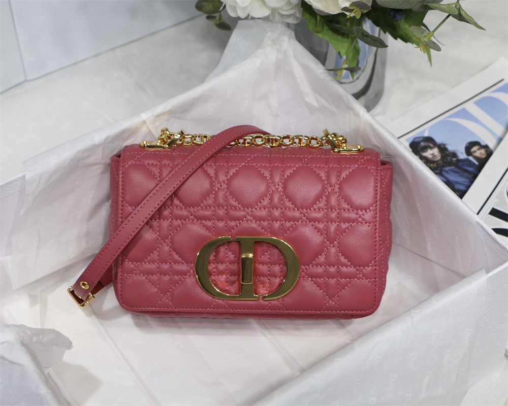 SMALL D*0r CARO BAG Light red S*pple Cannage Calfskin 20 x 12 x 7 cm