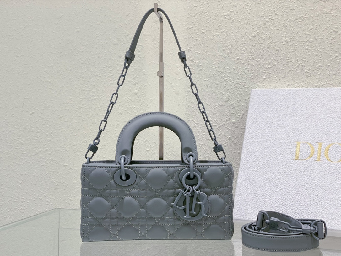 D*0r SMALL LADY D-JOY BAG Ultramatte Grey Cannage Calfskin