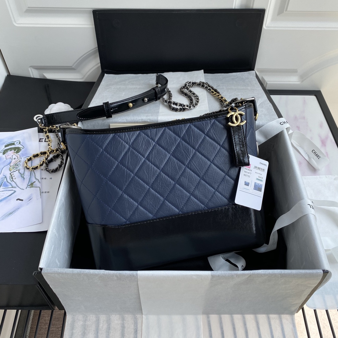 Ch*el Gabrielle MEDIUM BLUE BLACK 21 x 28 x 10cm