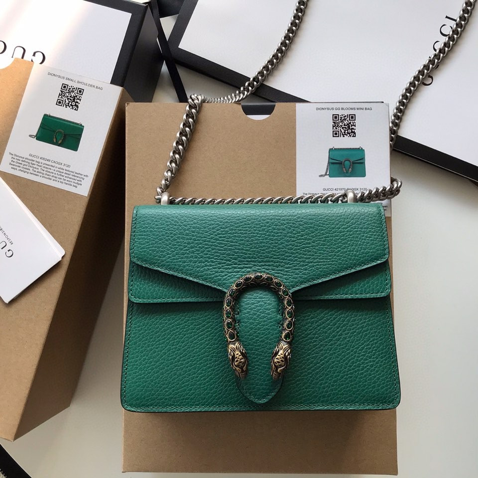 G*u*i DIONYSUS LEATHER MINI BAG GREEN 7.5"Wx6"Hx2"D