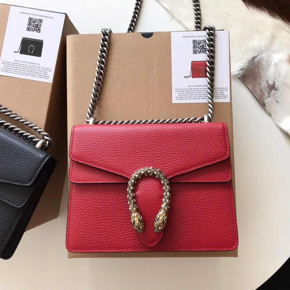 G*u*i DIONYSUS LEATHER MINI BAG RED 7.5"Wx6"Hx2"D