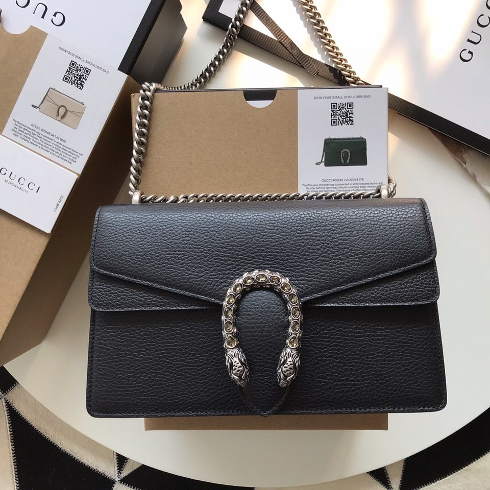 G*u*i DIONYSUS LEATHER SMALL RECTANGULAR BAG BLACK 28x17x9cm