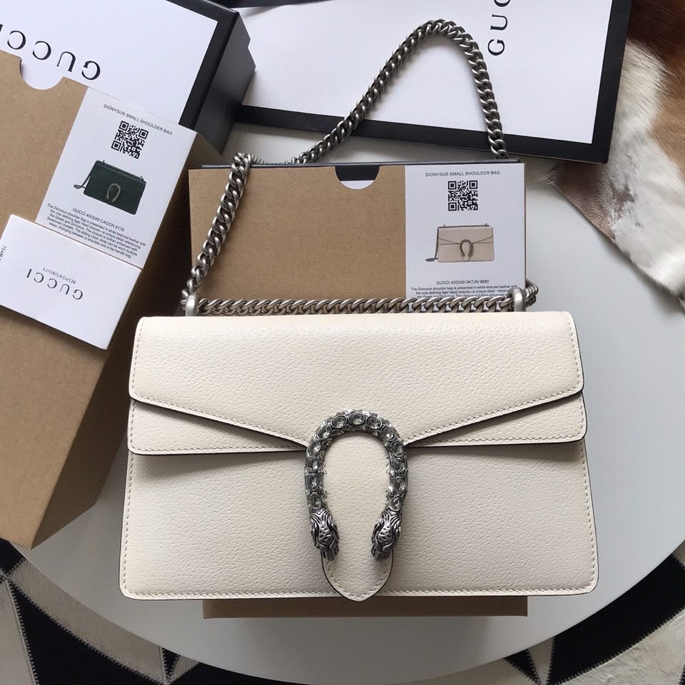 G*u*i DIONYSUS LEATHER SMALL RECTANGULAR BAG WHITE 28x17x9cm