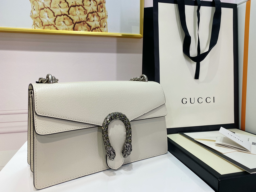 G*u*i DIONYSUS SMALL LEATHER SHOULDER BAG WHITE 11"Wx7"Hx3.5"D