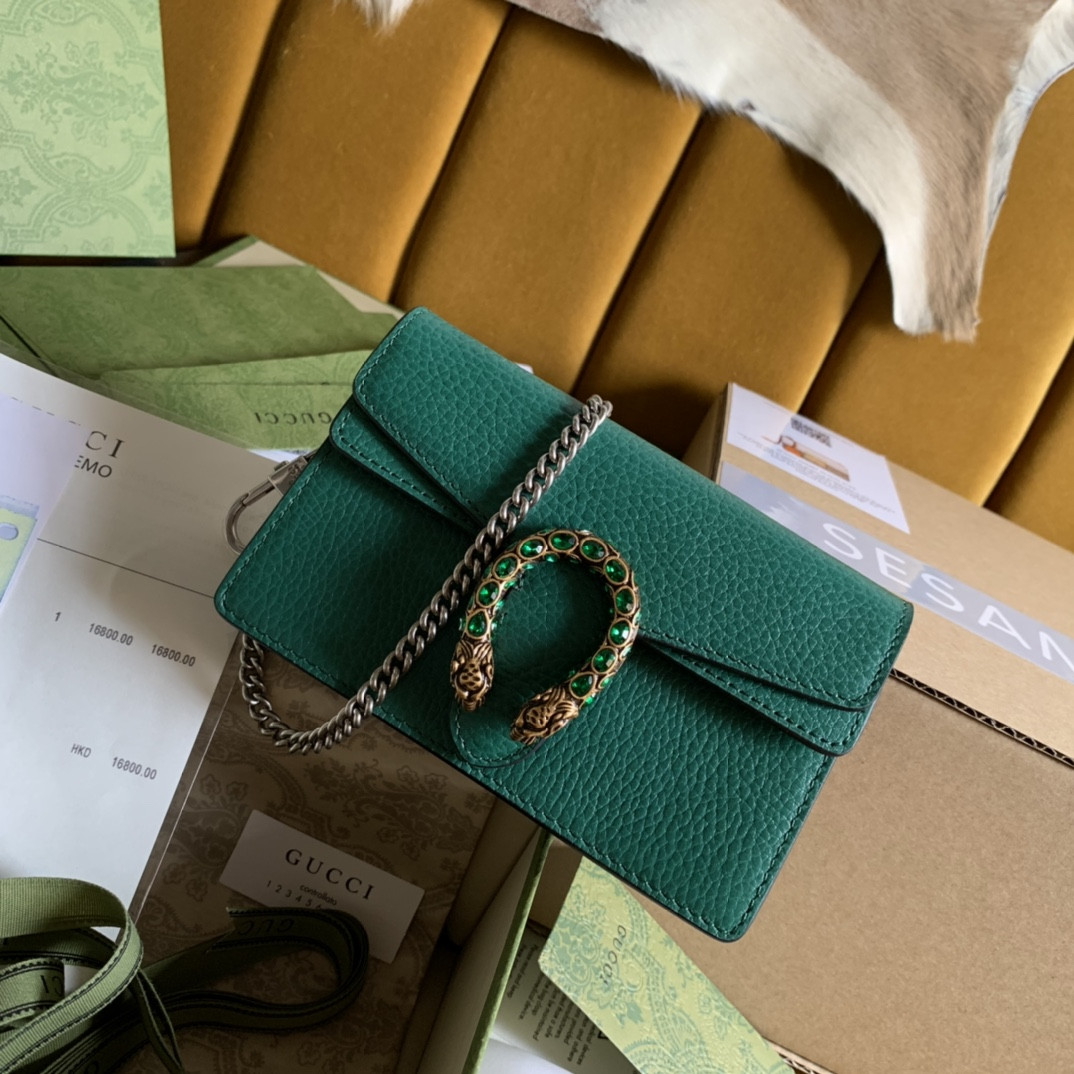 G*u*i DIONYSUS LEATHER S*pER MINI BAG GREEN 6.5"Wx3.9"Hx1.6"D