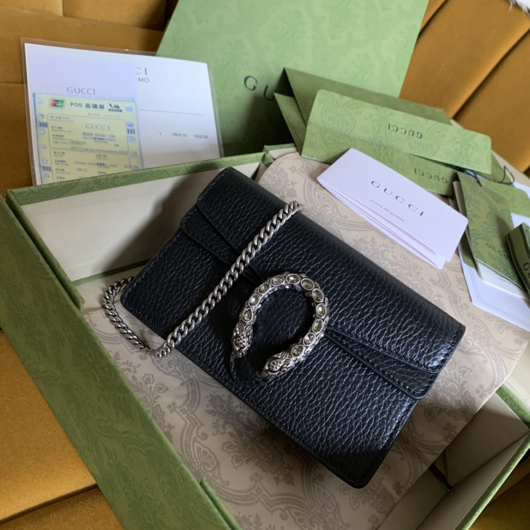 G*u*i DIONYSUS LEATHER S*pER MINI BAG BLACK 6.5"Wx3.9"Hx1.6"D