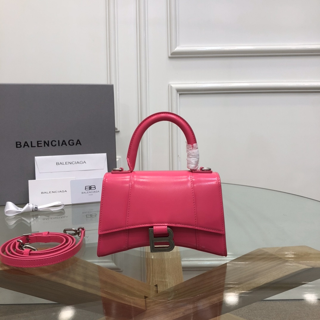 Ba*len*cia*ga WOMEN'S HOURGLASS MINI HANDBAG BOX IN ROSERED L7.4 x H5.1 x W3.1 inch