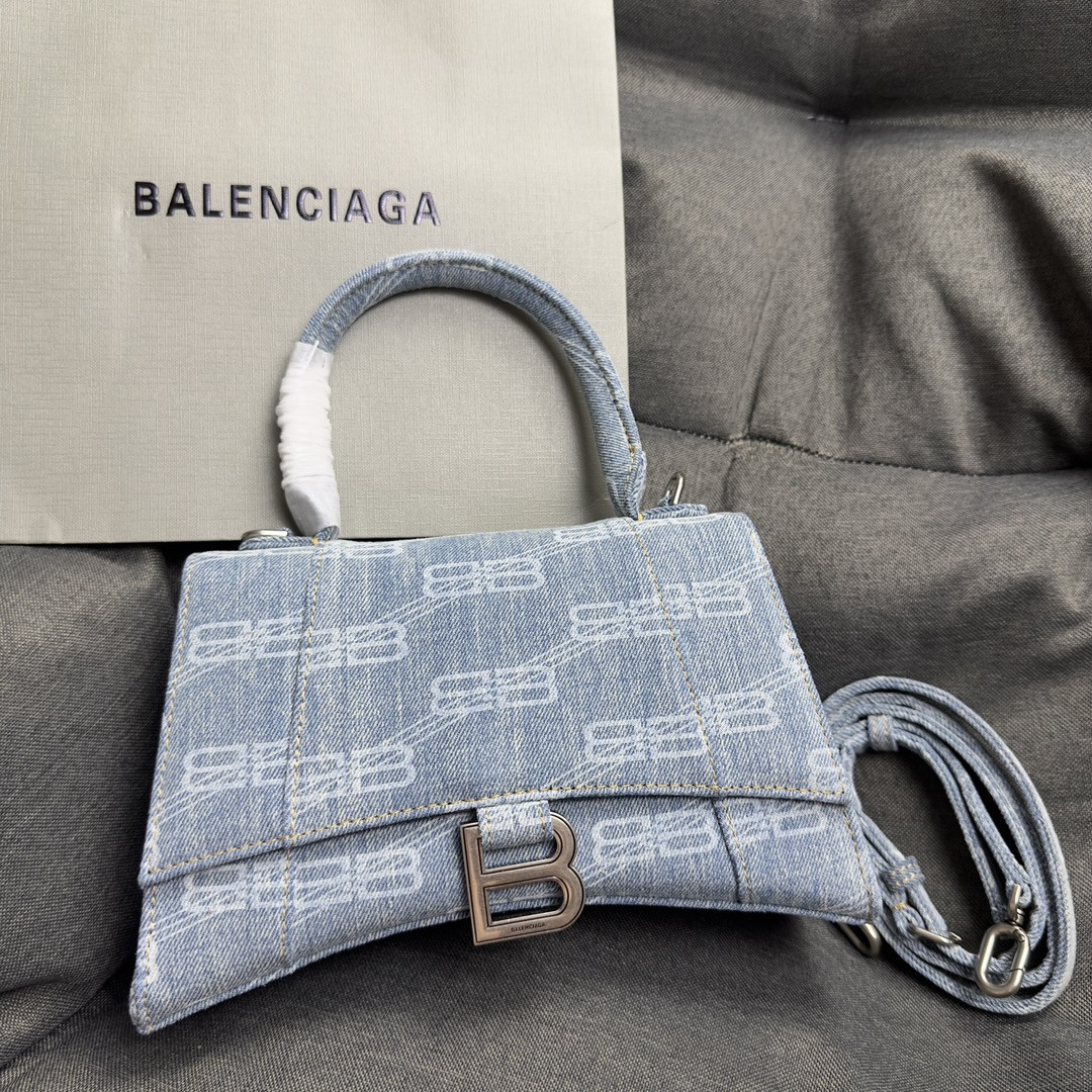 Ba*len*cia*ga WOMEN'S HOURGLASS SMALL HANDBAG BLUE L9 x H5,5 x W3,9 inch