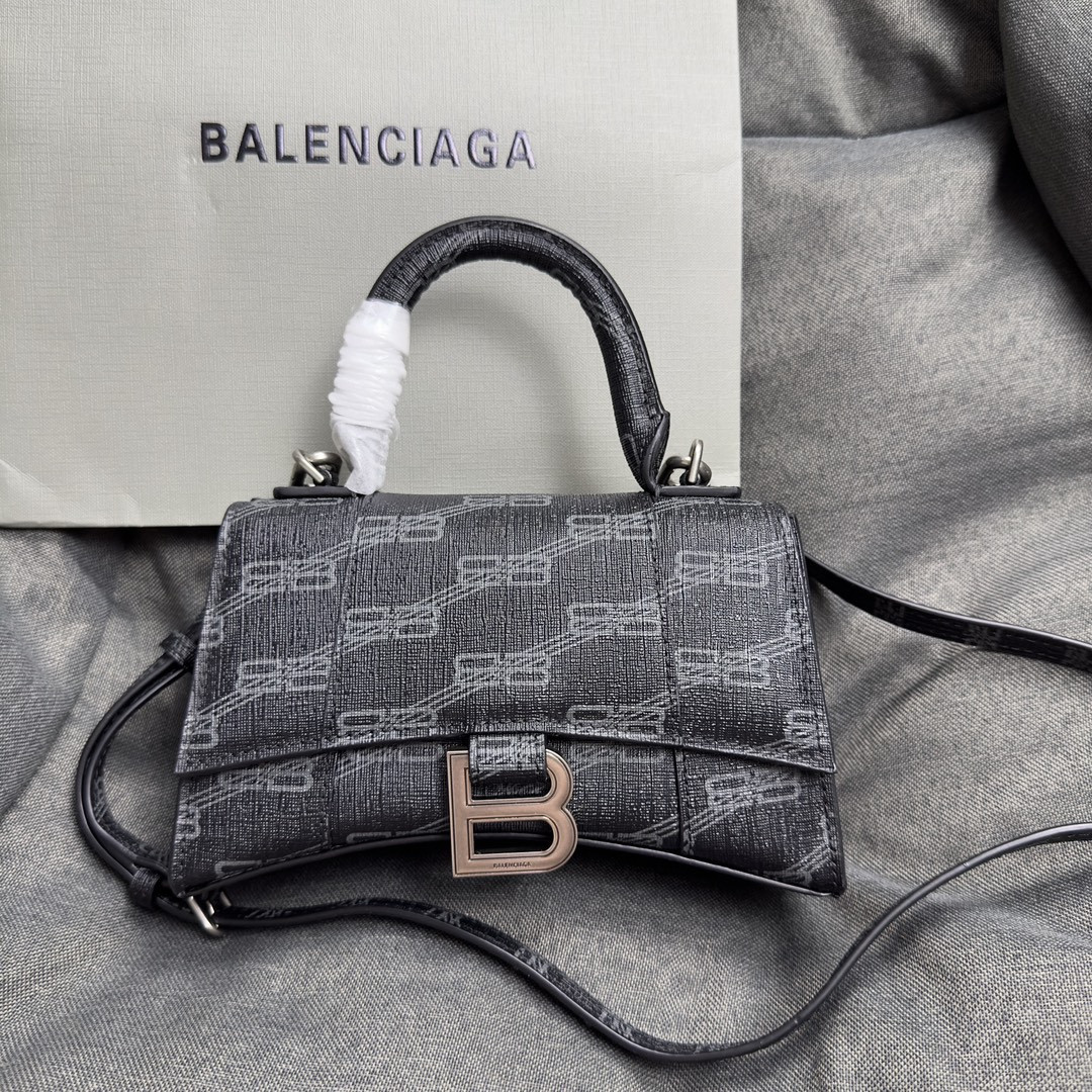Ba*len*cia*ga WOMEN'S HOURGLASS MINI HANDBAG IN BLACK L7.4 x H5.1 x W3.1 inch