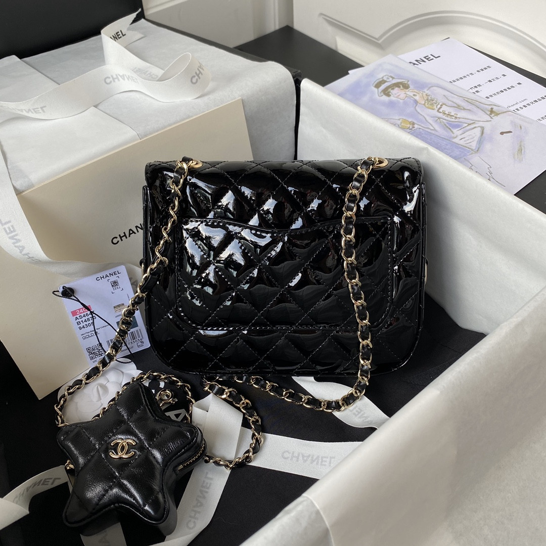 Ch*el MINI FLAP BAG & STAR COIN PURSE BLACK  5.9 × 7.8 × 2.5 in