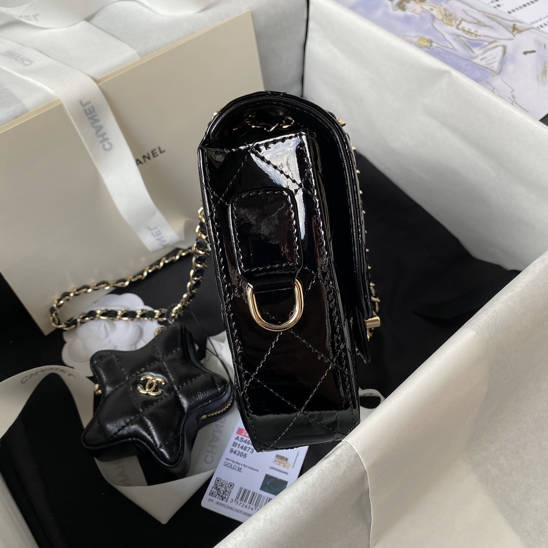 Ch*el MINI FLAP BAG & STAR COIN PURSE BLACK  5.9 × 7.8 × 2.5 in