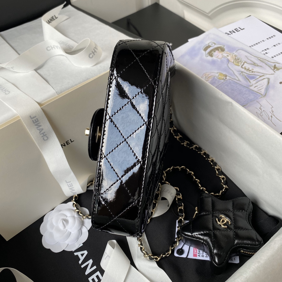 Ch*el MINI FLAP BAG & STAR COIN PURSE BLACK  5.9 × 7.8 × 2.5 in