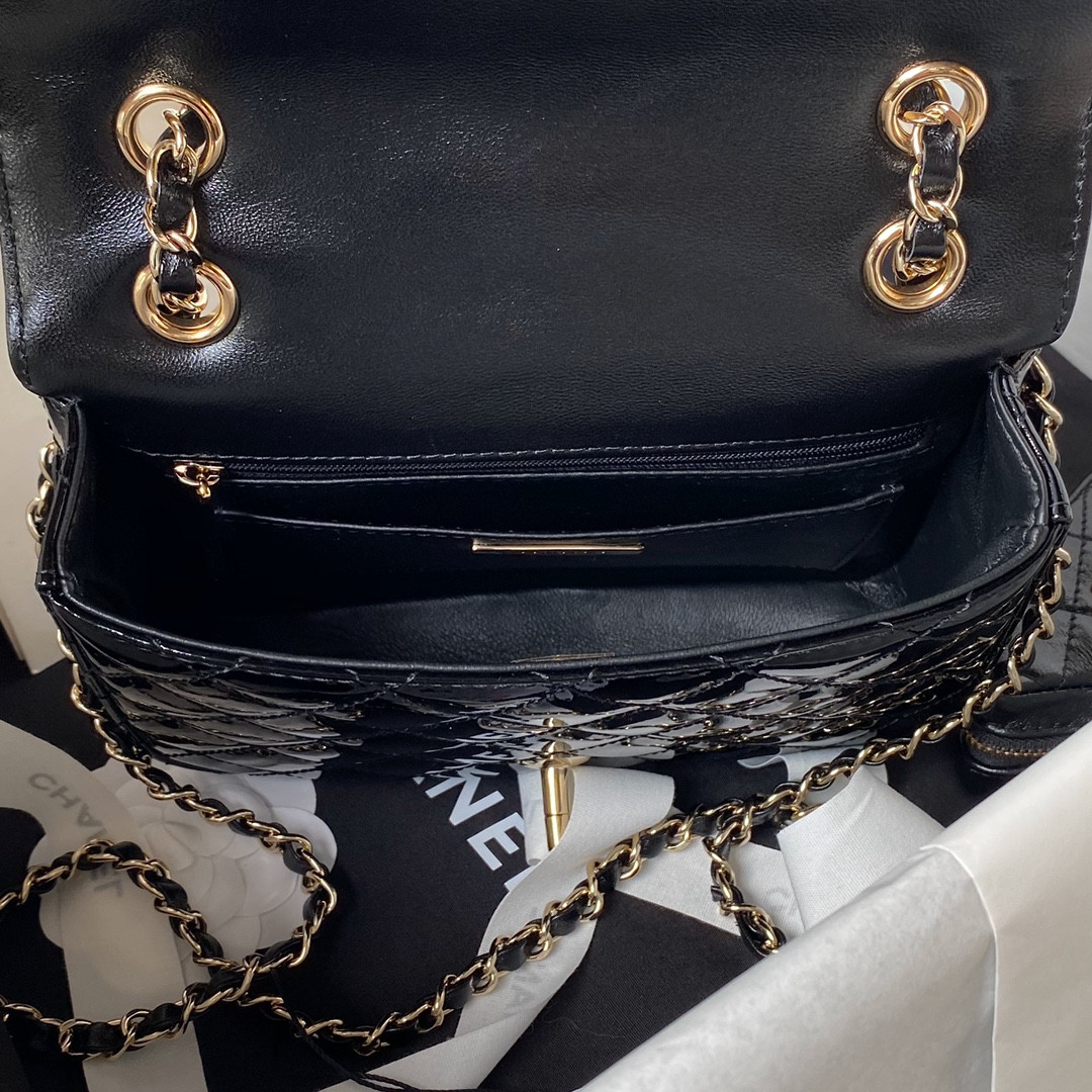 Ch*el MINI FLAP BAG & STAR COIN PURSE BLACK  5.9 × 7.8 × 2.5 in