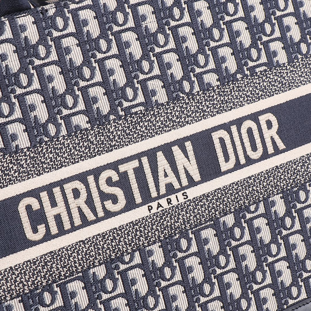 Medium D*0r Book Tote  Blue D*0r Oblique Embroidery and Calfskin 14.5 x 11 x 7 inches