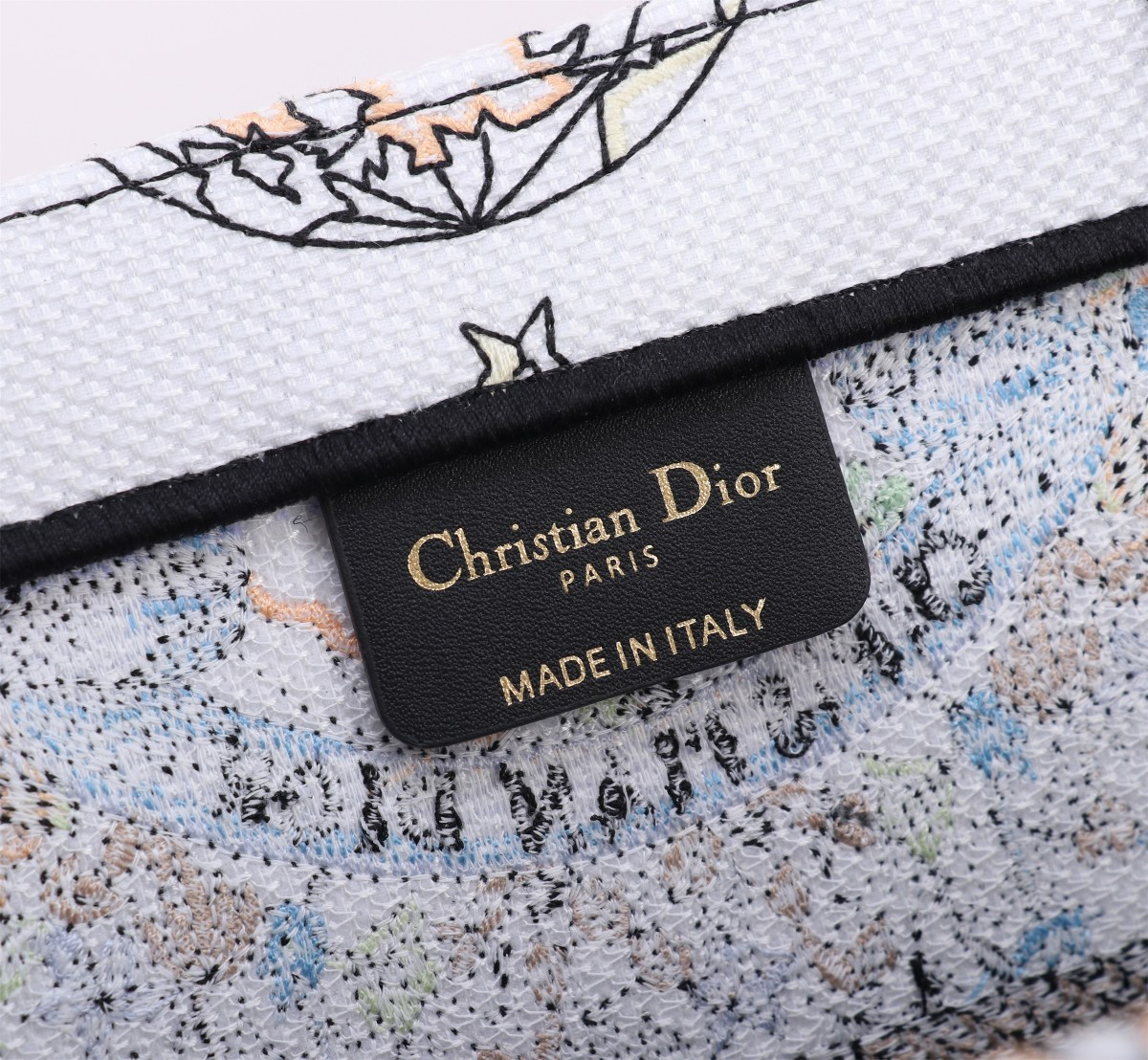 Medium D*0r Book Tote White Multicolor Toile de Jouy Mexico Embroidery 14 x 11 x 6.5 inches